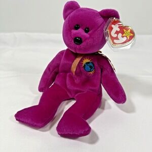 Ty Beanie Babies Millennium Bear Purple VTG 2000 Plush Toy with Tags